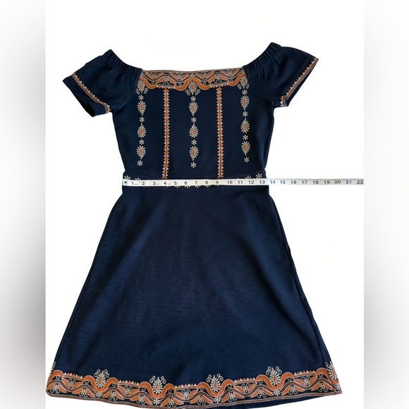 Tory Burch Nell Womens XS Dress Off the Shoulder Embroidered Blue Boho - Picture 8 of 9